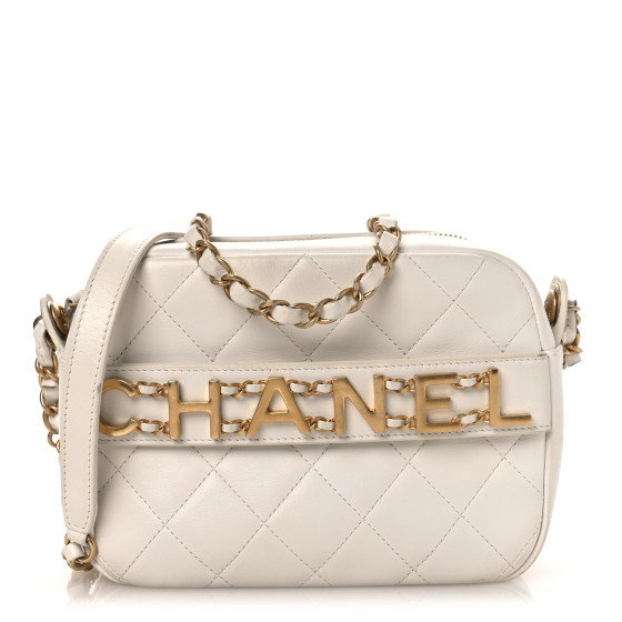 CHANEL Calfskin Quilted Enchained Camera Case Bag White