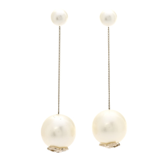 CHANEL Pearl CC Drop Earrings Gold
