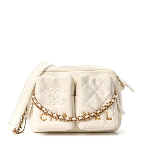 CHANEL Calfskin Quilted Small Camera Case White