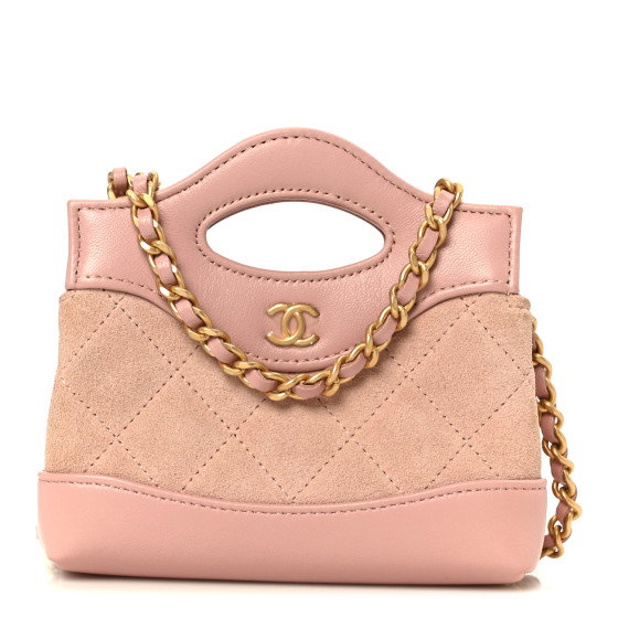CHANEL Suede Shiny Crumpled Calfskin Quilted Micro 31 Shopping Bag Light Pink