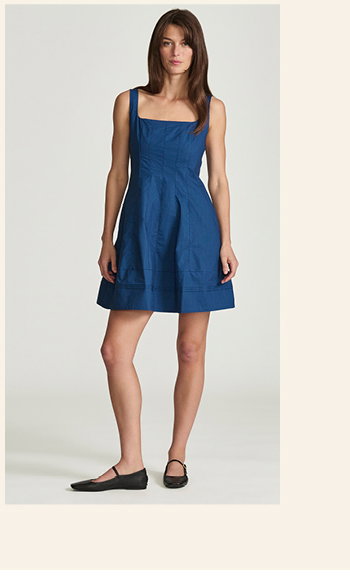 Square Neck Seamed Mini Dress Navy Peony