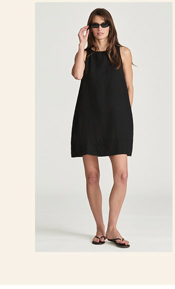 Linen Mini Shift Dress Black