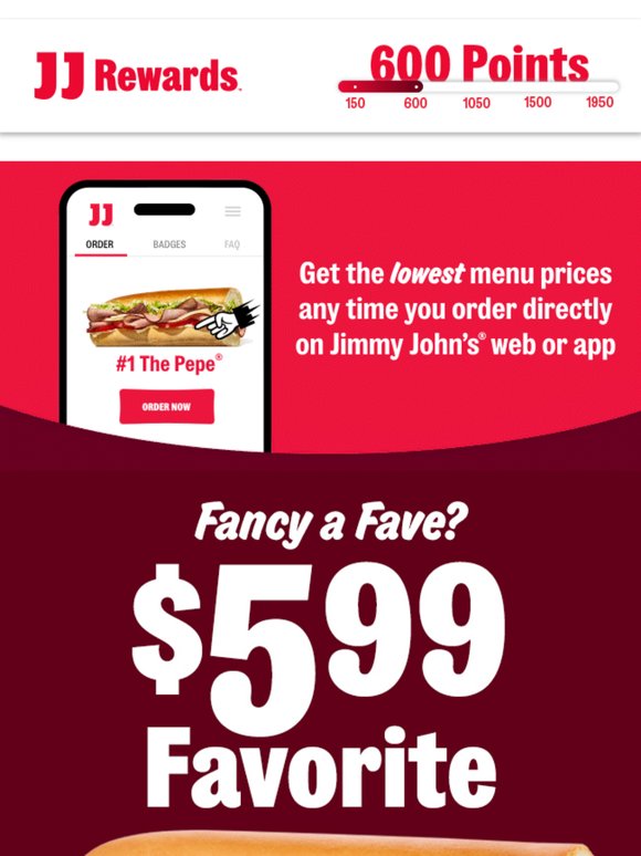 Don't miss out on your $5.99 Favorite Sandwich reward 🫨