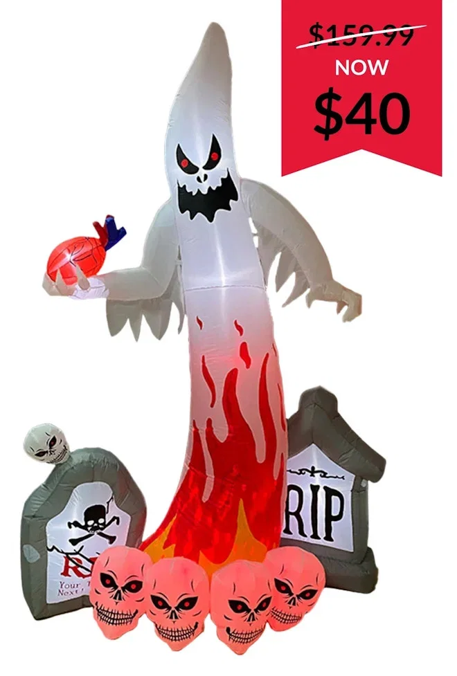 Graveyard Ghost with Skulls Lawn Inflatable 2.7m