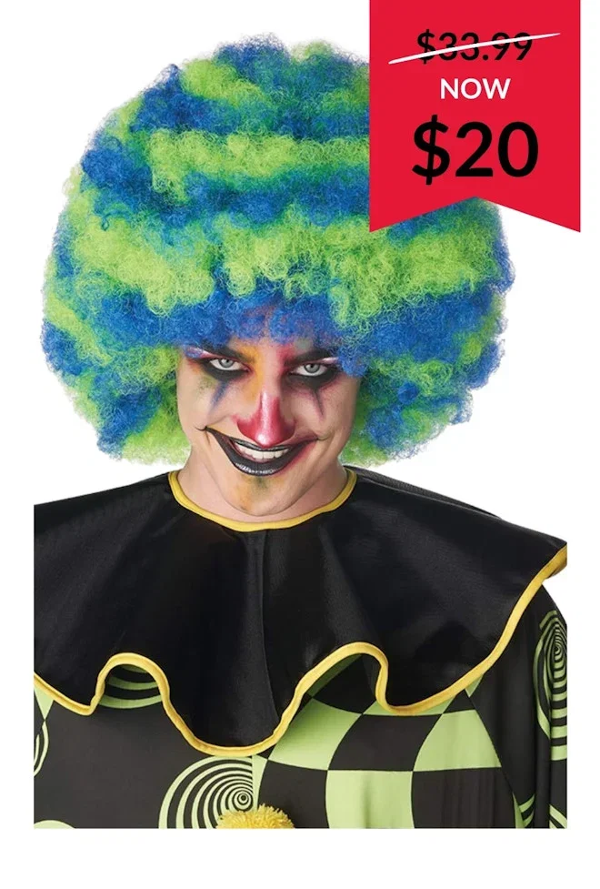 Spiral Clown Blue and Green Afro Wig