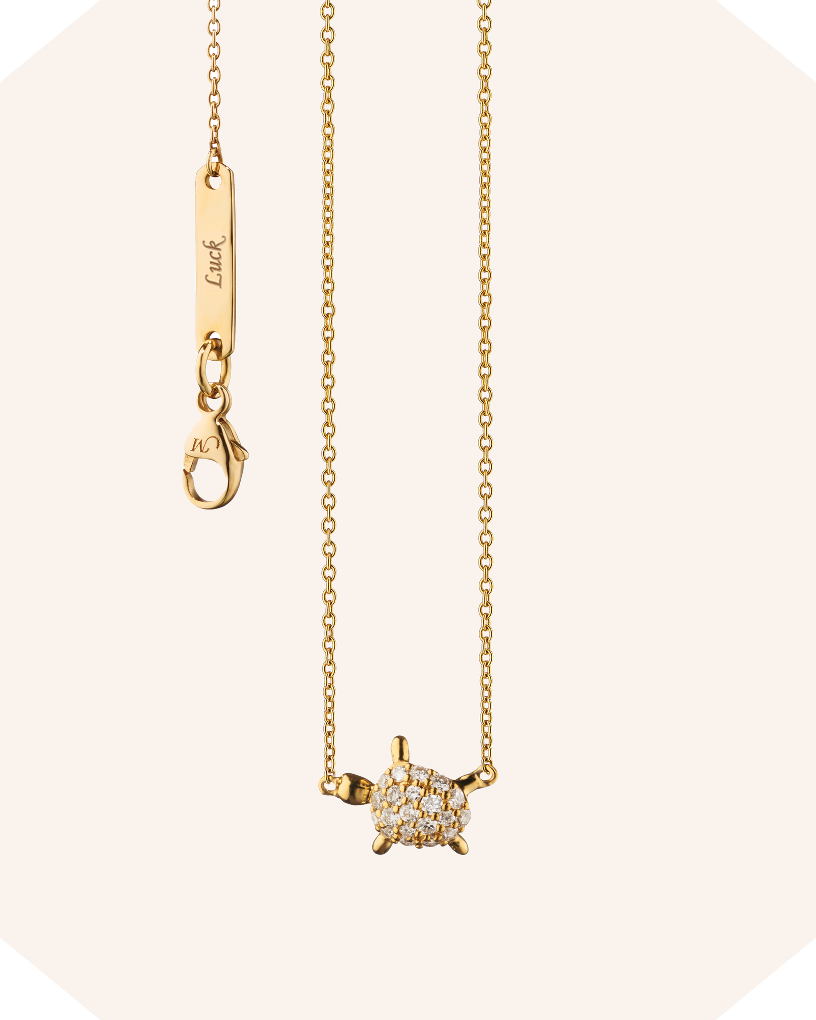 "Luck" Critter Turtle 18K Gold Necklace with Diamonds