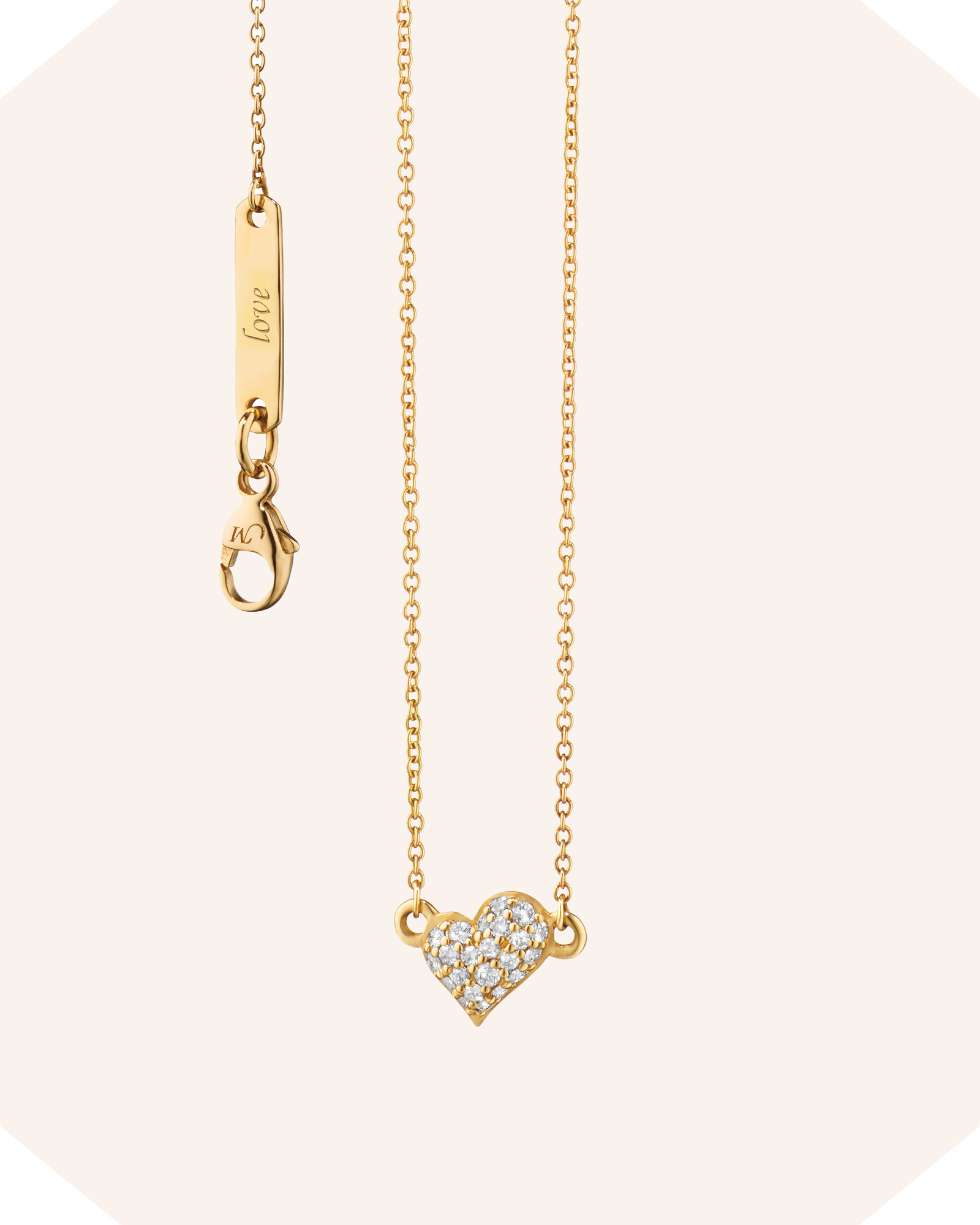 Mini "Love" Heart 18K Gold Necklace with Diamonds
