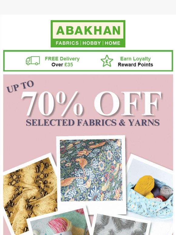 SAVE up to 70% OFF Fabrics & Yarns