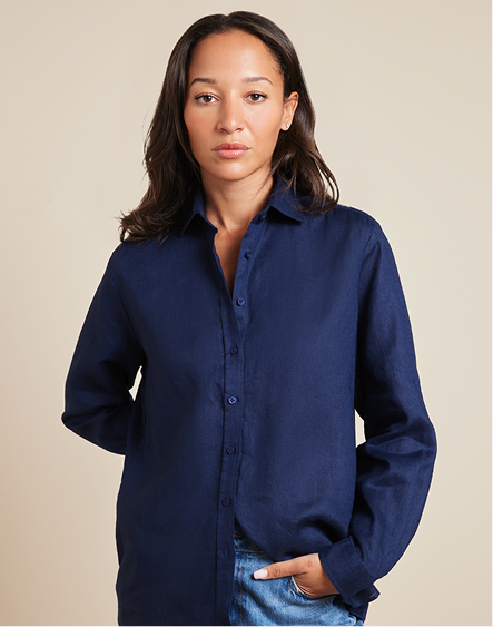 Relaxed Fit Navy Linen Shirt