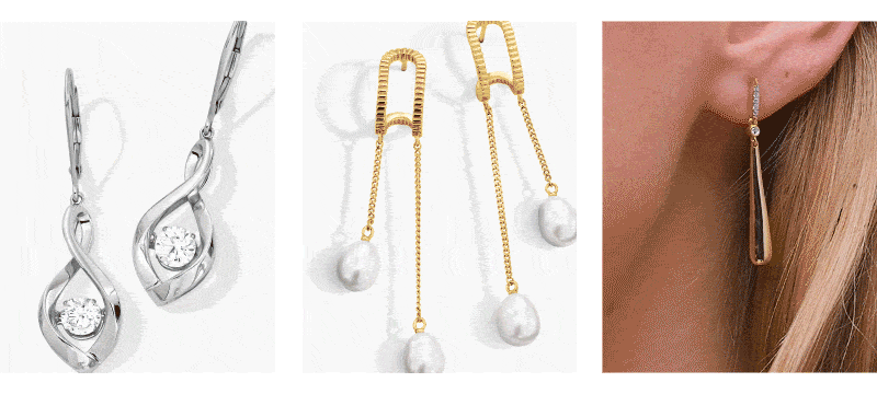 White gold and yellow gold pendant and drop earrings. Animated GIF featuring a pendant earring in movement.