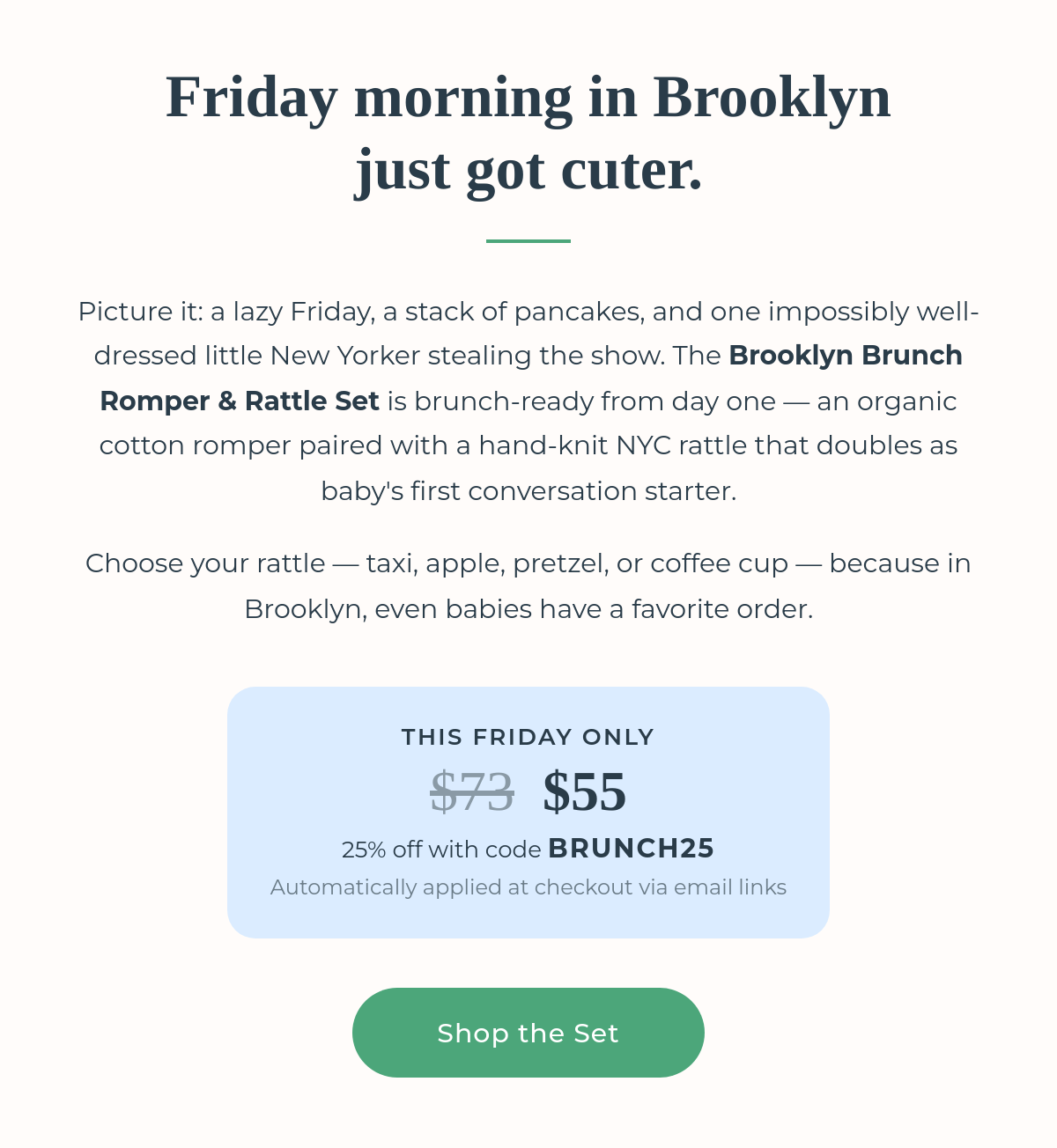 Brooklyn Brunch Romper & Rattle Set — 25% off with code BRUNCH25