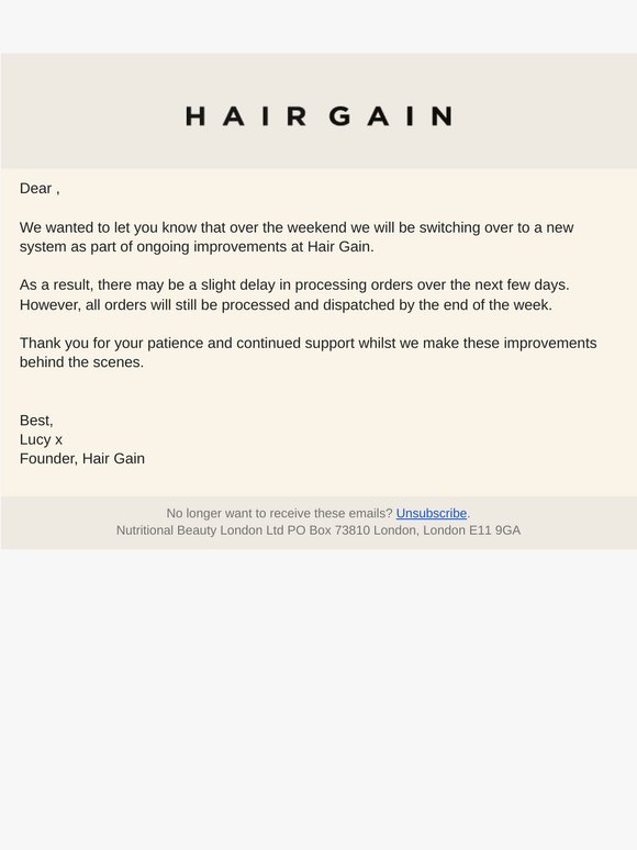 Important Order Processing Update