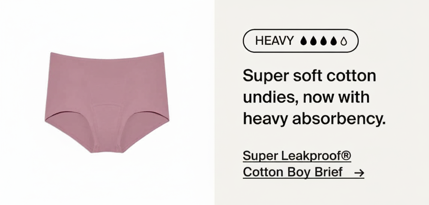Pink cotton boy brief with heavy absorbency, labeled "Super Leakproof®".
