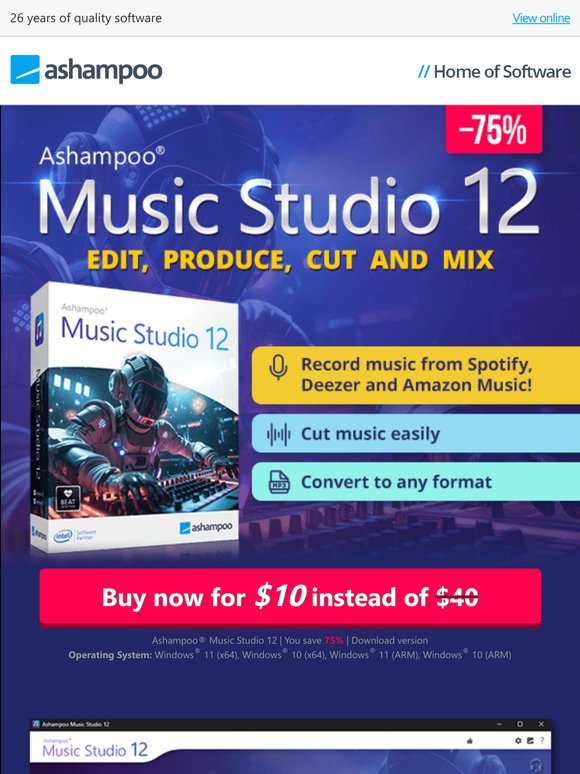 Music software with eight comprehensive modules - Ashampoo Music Studio 12