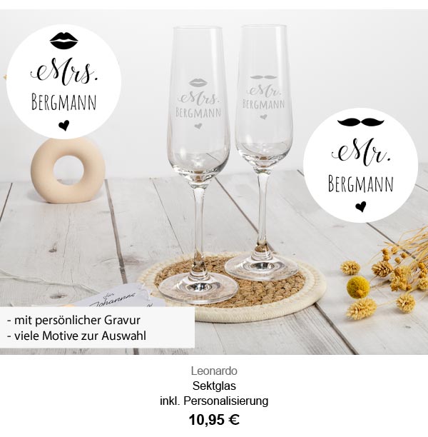 Leonardo Sektglas inkl. Personalisierung 10,95€! Mit persönlicher Gravur, viele Motive zur Auswahl.