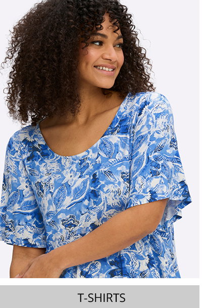 Blauweiß gemustertes Shirt mit Verlinkung in alle T-Shirts