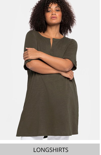 Khakifarbenes Longshirt mit Verlinkung in alle Longshirts
