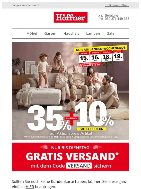 🧭 35%* + 10%* auf Aktionspreis-Artikel mit dem Code ZEHN – nur mit Kundenkarte im Höffner Möbelhaus