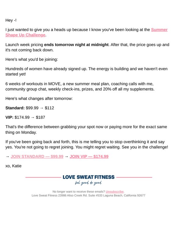 summer shape up price goes up tomorrow night