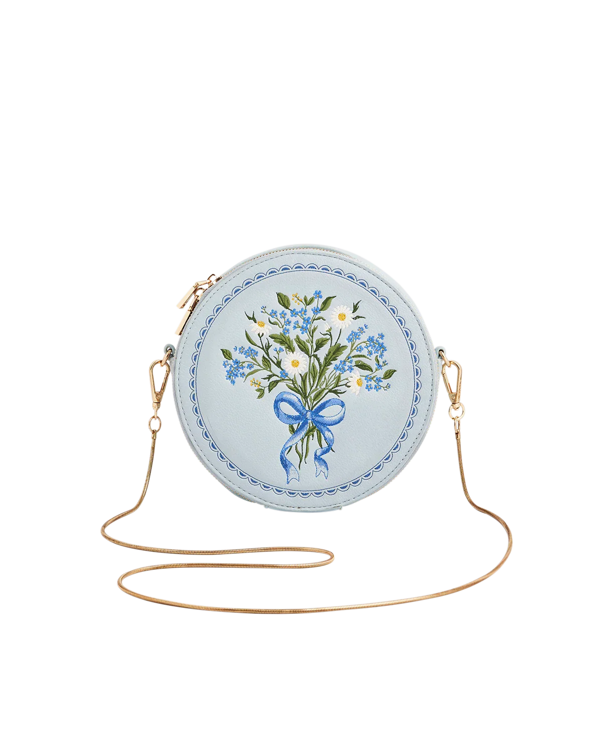 Image of Isabel Floral Bow Blue Embroidered Circle Bag