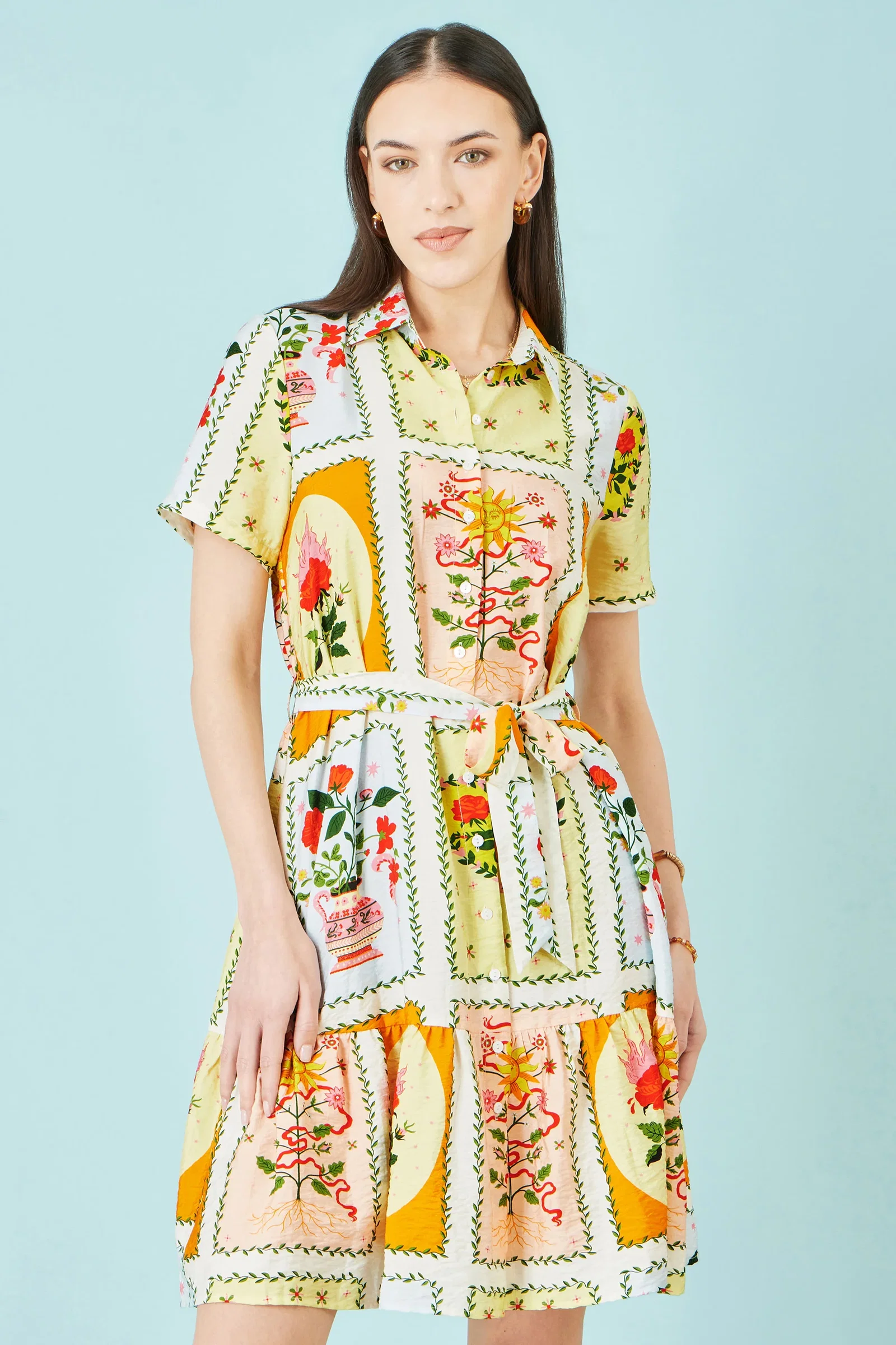 Yumi Multicolour Sun Patchwork Print Shirt Dress