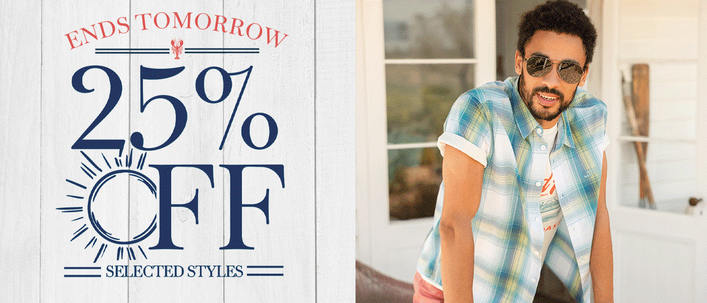 25% off selected styles ends SUNDAY