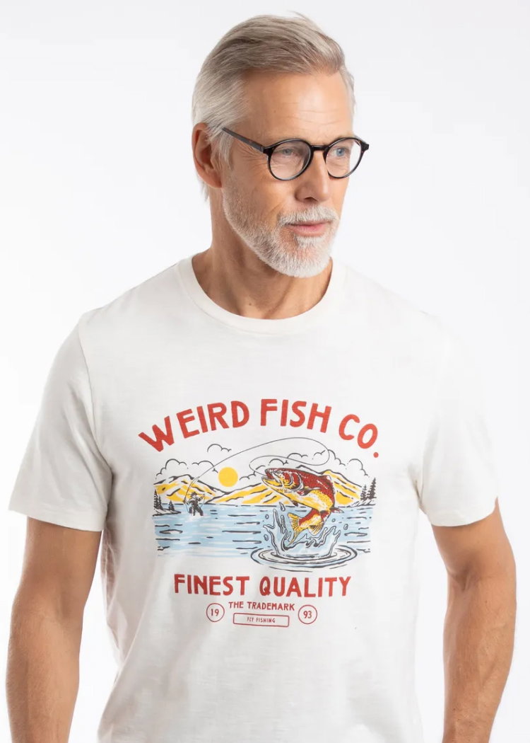 Fish Out Of Water Front Print Graphic T-Shirt Dusty White