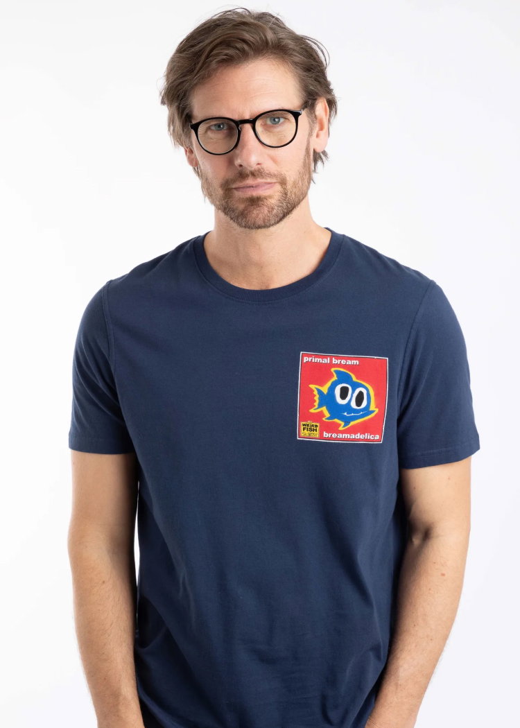 Primal Bream Back Print Artist T-Shirt Dark Blue