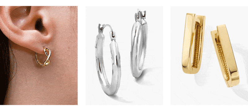 Animated GIF featuring a hoop earring in movement. White gold and yellow gold hoop earrings.