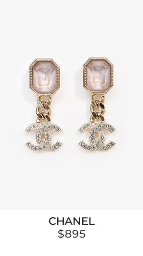 Pre-Loved Chanel™ 2022 Champagne Gold Tone Strass & Resin CC Drop Earrings