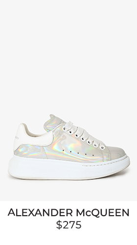 Alexander McQueen Silver/White Leather Reflective Oversize Sneakers Size 35.5