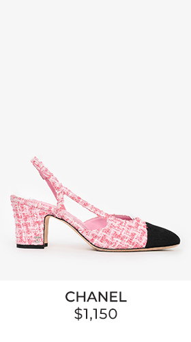 Pre-Loved Chanel™ Pink Tweed Cap Toe Slingback Heels Size 37.5C