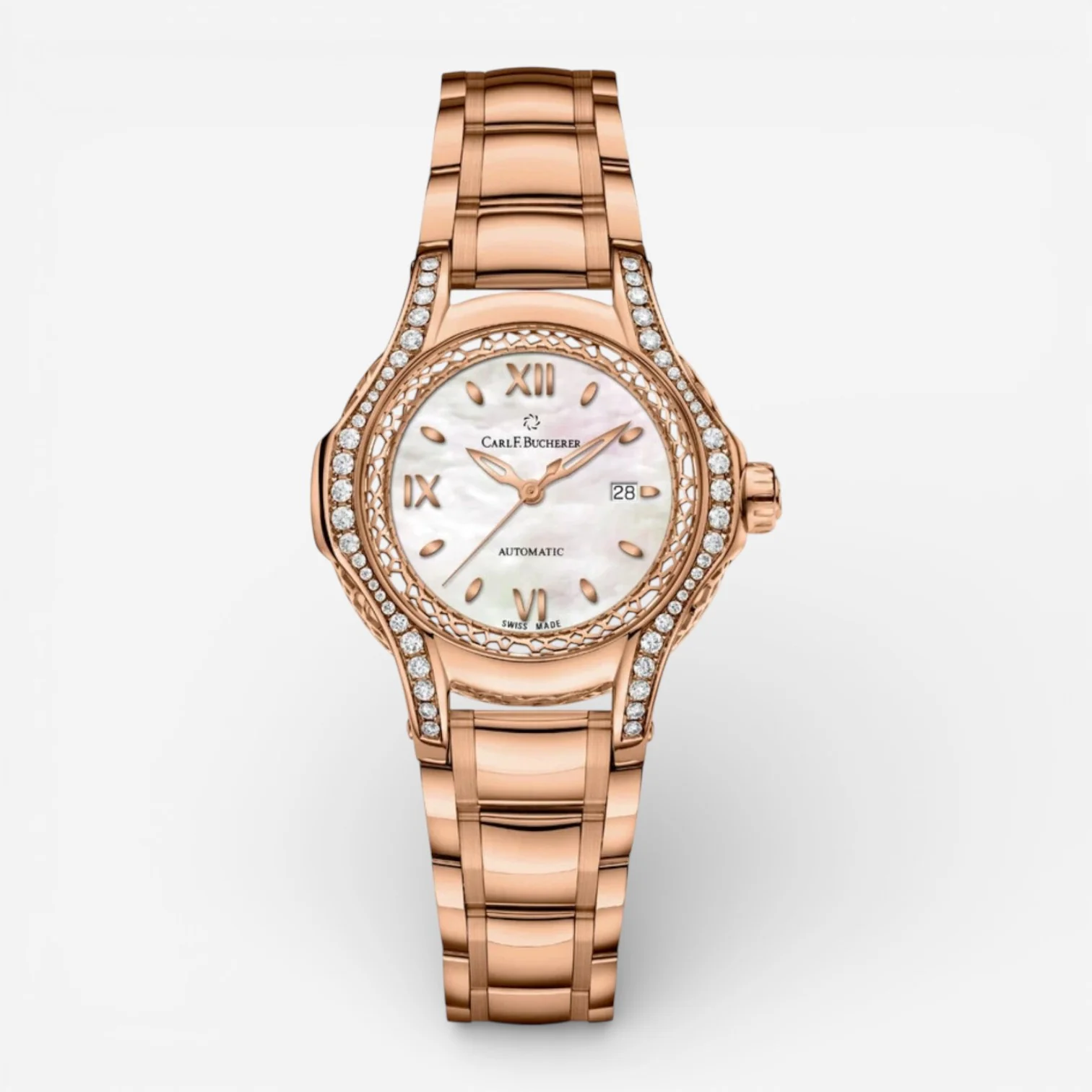 Image of Carl F. Bucherer Pathos Diva 18K Rose Gold Roman Numerals Diamond Automatic Ladies Watch 00.10580.03.75.31.01