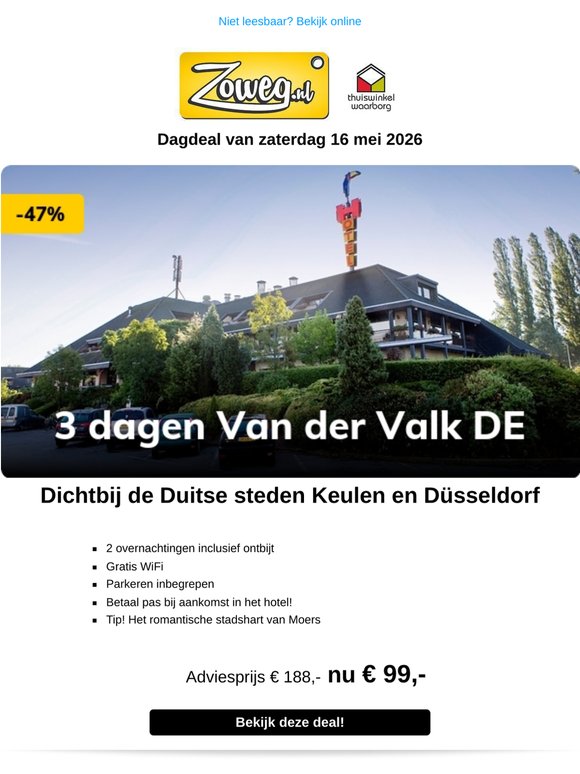 3 dagen Van der Valk Duitsland nu 99,-