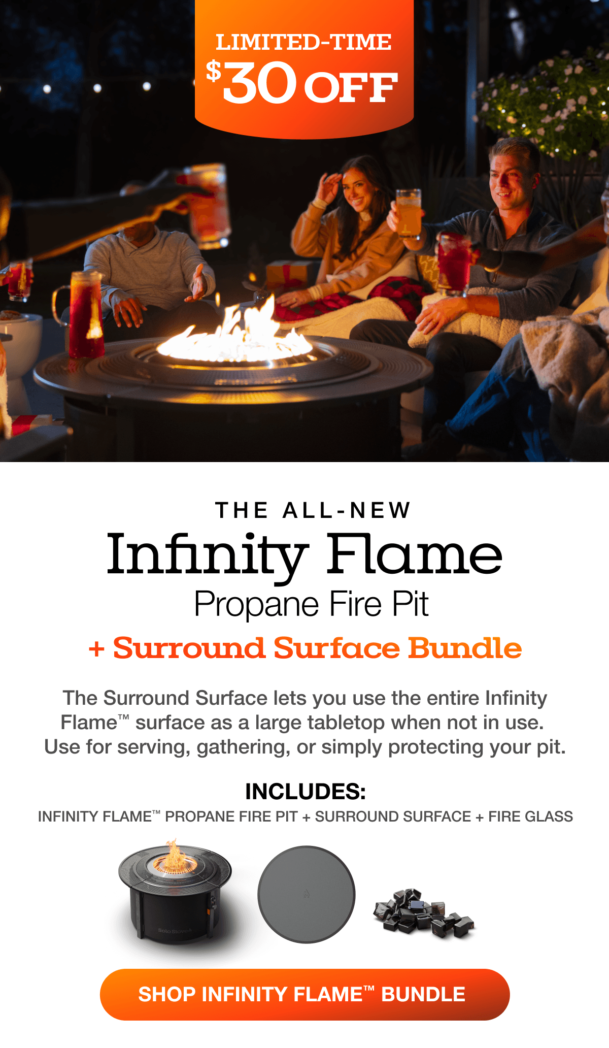 Infinity Flame Propane Fire Pit + Surround Surface