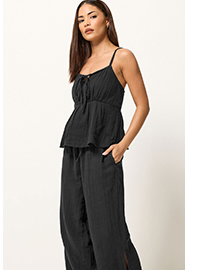 PixieGirl Petite Set Black Cotton Cheesecloth Top & Trousers