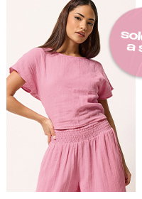 PixieGirl Petite Set Pink Cotton Cheesecloth Top & Cropped Trousers