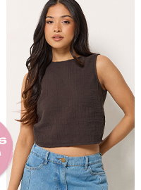 PixieGirl Petite Chocolate Brown Cotton Cheesecloth Top