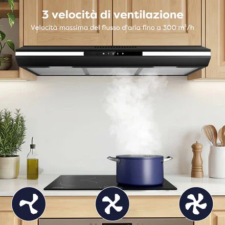 CIARRA Cappa Sottopensile Slim 90cm Comandi Touch, LED, Filtro a Carbone Incluso CBCB90921-OW