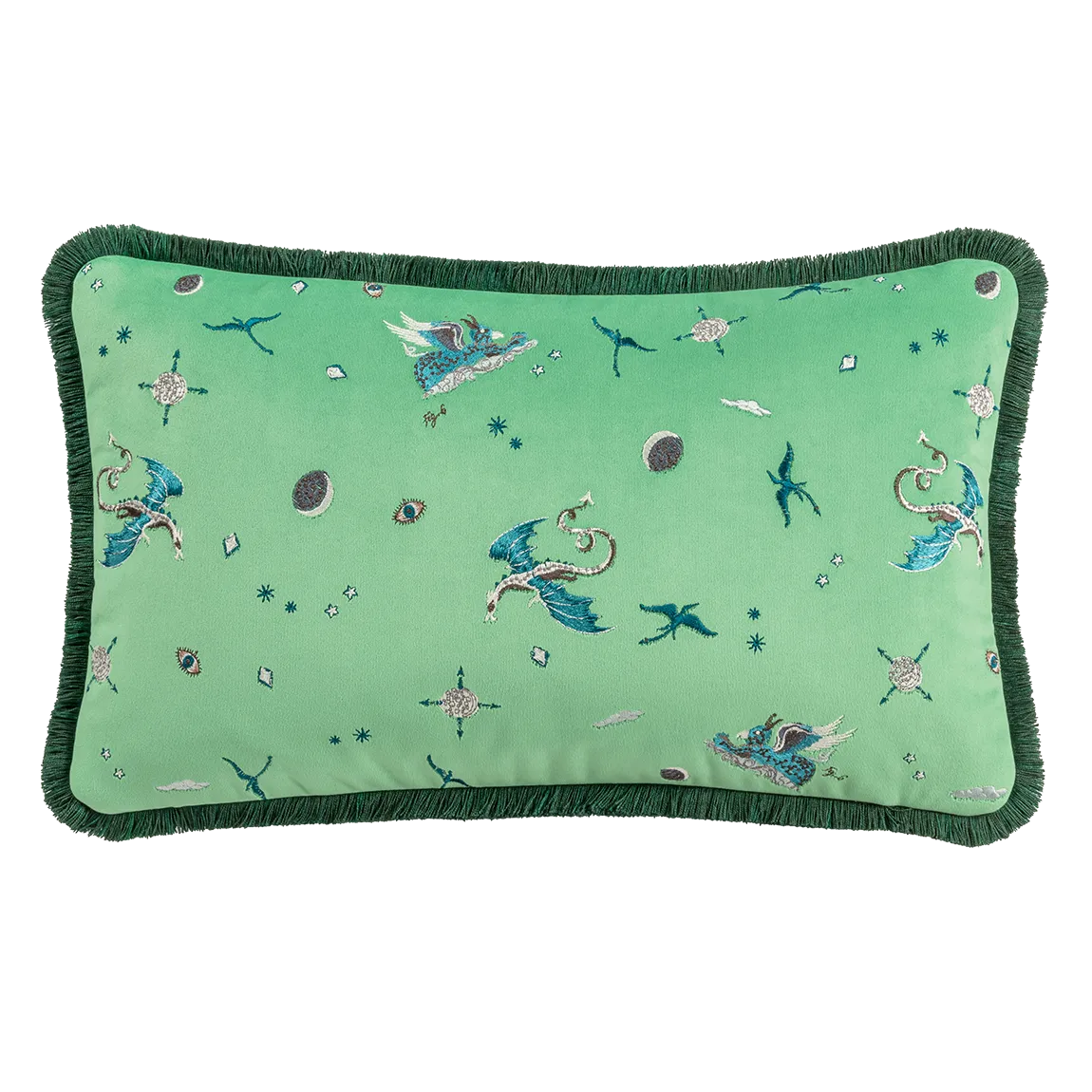 Image of Draco Cosmos Embroidered Velvet Bolster Cushion