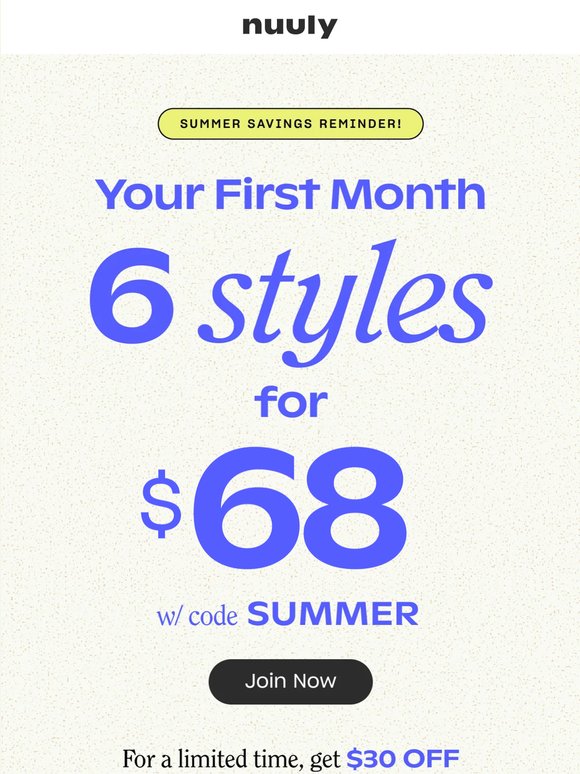 REMINDER! $30 OFF YOUR 1ST NUULY