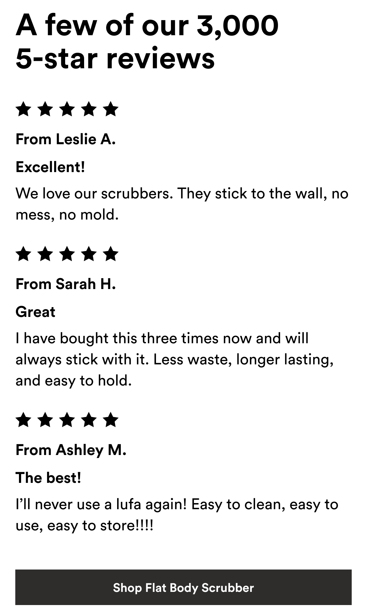 5 star reviews for the Flat Body Scrubber