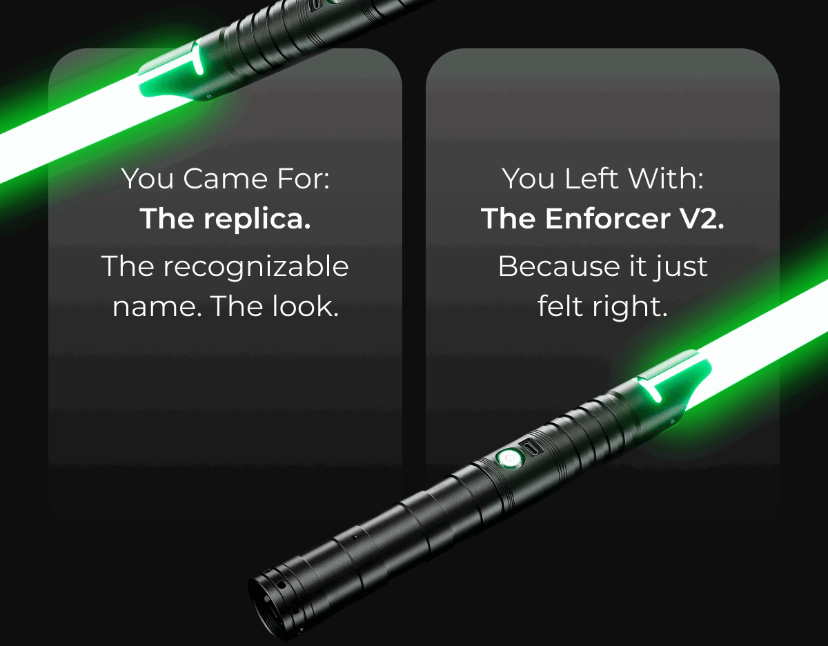 You Came For: The replica. The recognizable name. The look. You Left With: The Enforcer V2. Because it just felt right.
