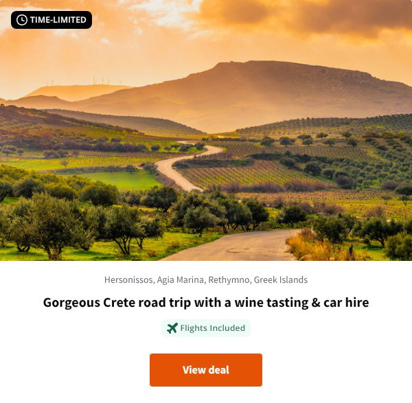 Gorgeous Crete road trip with a wine tasting & car hire
