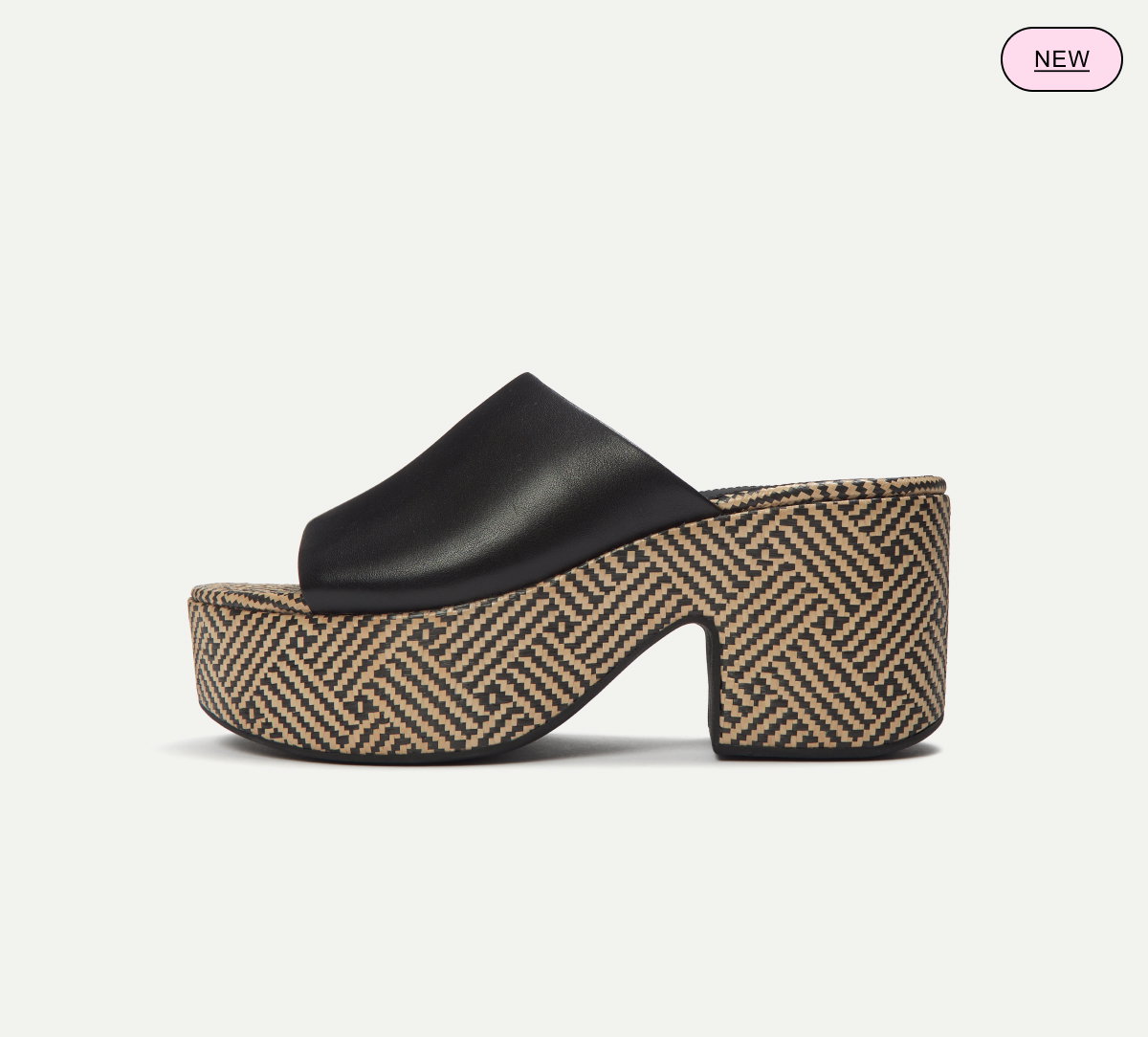 PLATFFORMS Graphic-Weave Leather Heeled Slides - Black