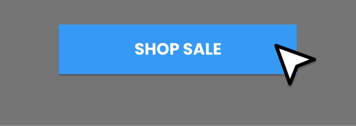 A blue rectangular button with the white text SHOP SALE is centered on a gray background, with a white mouse cursor pointing towards the right edge of...