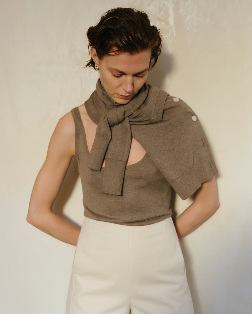 Silk Cotton Cardigan in Mole