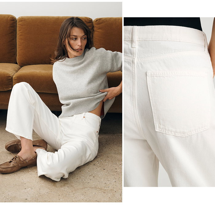 Model in white denim