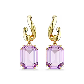 Millenia drop earrings, Octagon cut, Purple, Gold-tone plated