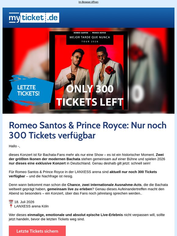 Nur noch 300 Tickets! Romeo Santos & Prince Royce in Köln